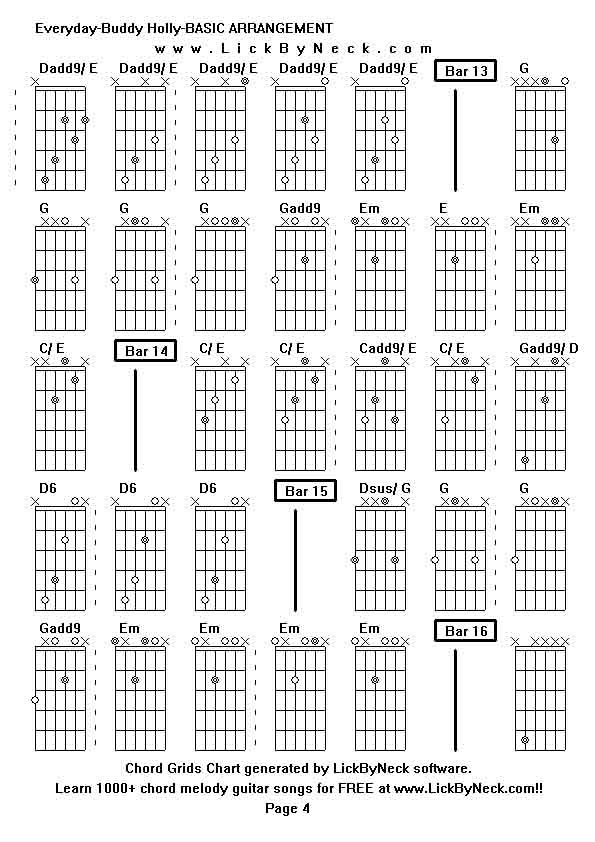 Chord Grids Chart of chord melody fingerstyle guitar song-Everyday-Buddy Holly-BASIC ARRANGEMENT,generated by LickByNeck software.